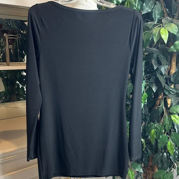 EUC Cache Blong Black Silver Studded Long Sleeve Top, M - Picture 5 of 10